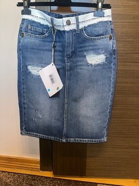 Frankie Morello Distressed Light Blue Denim Pencil Skirt made in Italy 40